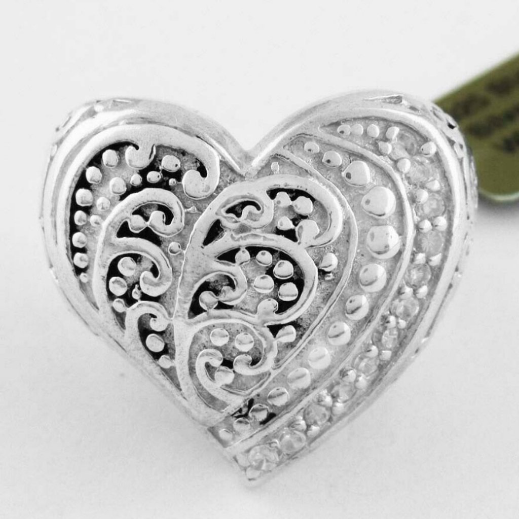 Gemstone White Sapphires Heart Ring .925 Sterling Silver